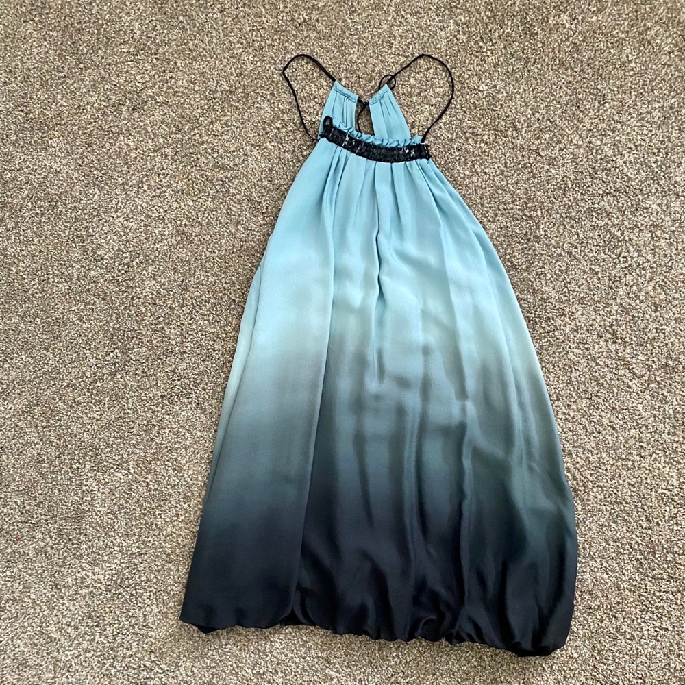 Single blue ombré balloon style silk dress small